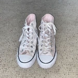 Pink velvet high top converse